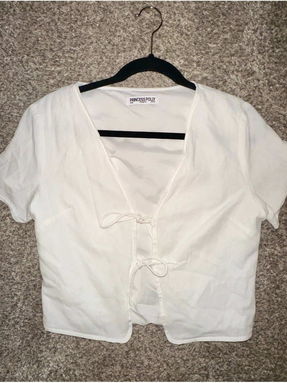Princess Polly White Tie-Front V-Neck Short Sleeve Top